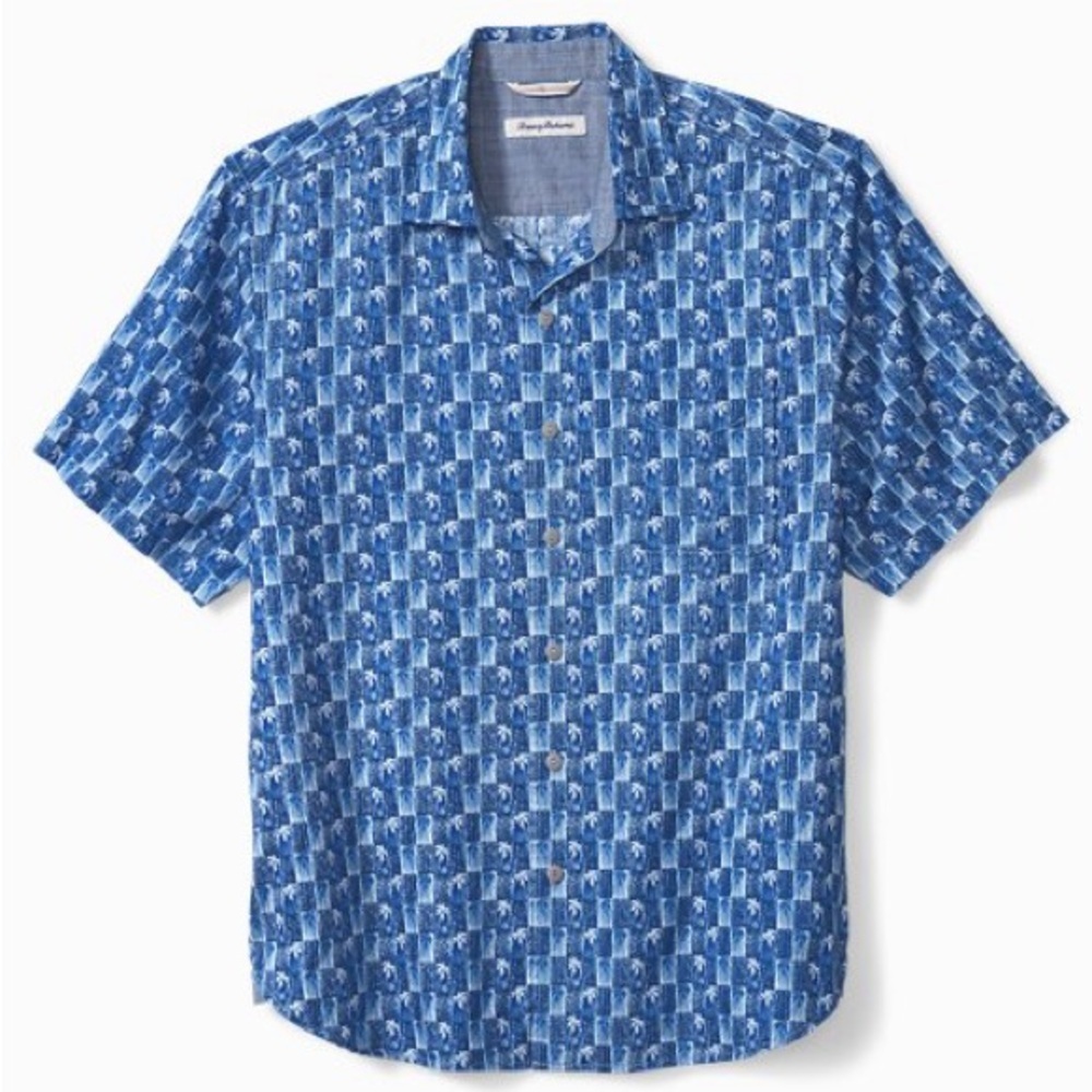 Tommy Bahama piccolo palms camp shirt blue palm trees size 1XLB beach‎ tropical